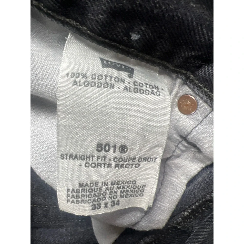 Levis 501 Original Mens Straight Fit Faded Black Denim Jeans 33 x 34 Button Fly